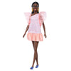 Barbie Fashionistas Doll #216 with Tall Body & Black Hair in Low Ponytail in Pink & Peach Party Dress, 65th Anniversary Collectible Toy