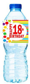 CakeSupplyShop Item#018RWB Happy 18th Birthday Rainbow Water Bottle Labels -15ct