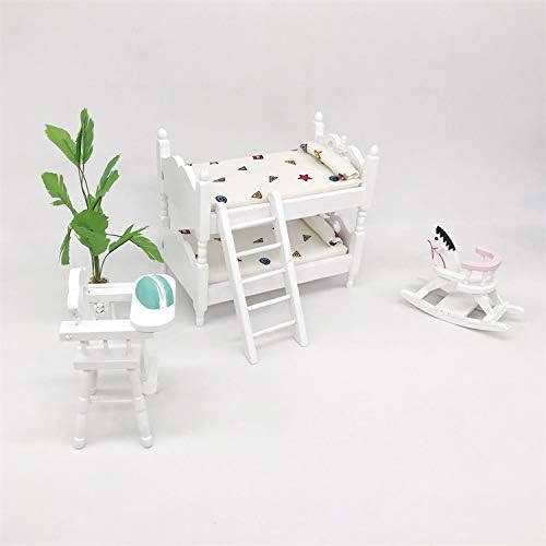 SXFSE Loft Bed, 1:12 Wooden Dollhouse Miniature Furniture Decor Bunk Bed with Ladder, Bedroom Set Play Toy