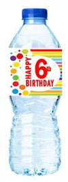 CakeSupplyShop Item#006RWB Happy 6th Birthday Rainbow Water Bottle Labels -15ct