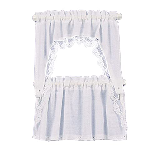 Melody Jane Dollhouse White Curtain & Valance Set on Rails Miniature Window Accessory