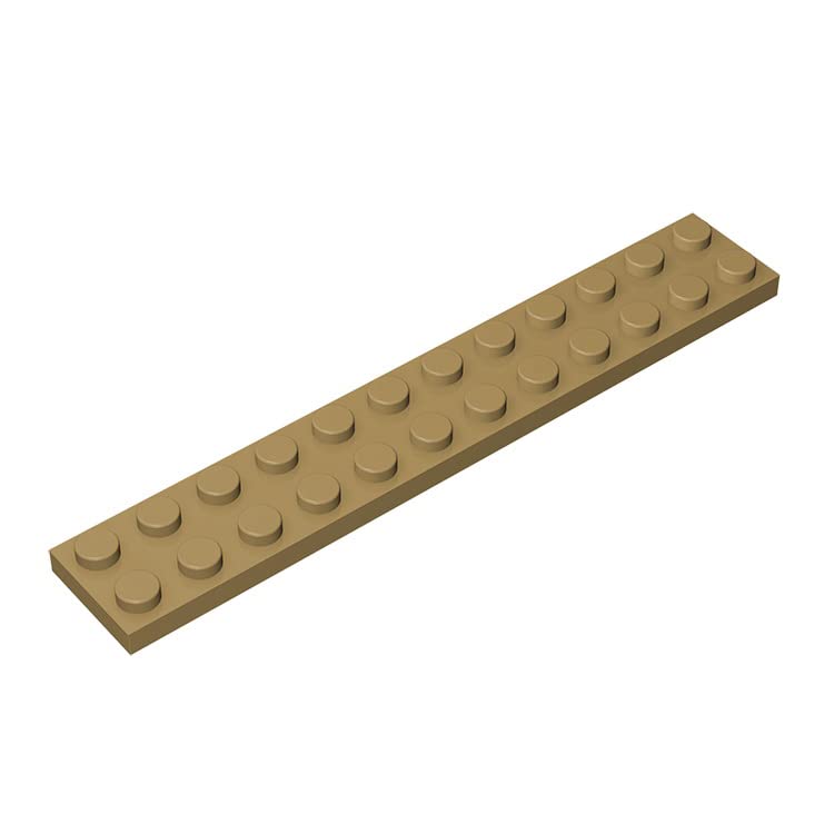 Classic Building Plate 2x12, 100 Piece Earthy Yellow Bulk Plates, Compatible with Lego Parts and Pieces 2445, Compatible with All Major Brick