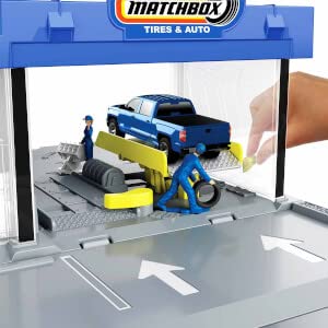 Matchbox Action Drivers Auto Shop Playset with 1 Chevy Silverado, Moving Parts & Figures, Toy for Kids 3 Years Old & Up