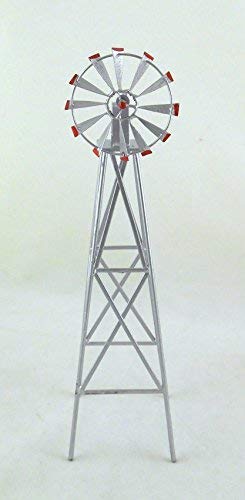 Dollhouse Miniature Garden Outdoor Furniture Silver and Red Metal Windmill