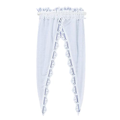 Melody Jane Dollhouse White Tiffany Ruffle Curtains on Rail Miniature Window Accessory