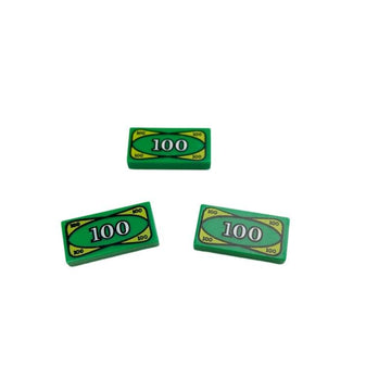100 Pcs Tiles 1x2 with 100 Dollar Bill Money Print Green, Bulk Tile Money Accessories for Building, Compatible with Lego Parts and Pieces, Great Toy