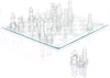 Srenta Fine Glass Chess Set, (9 Inch) Modern Clear Chess Board Set with Solid Clear & Frosted Glass Chess Pieces | Crystal Chess Board Set, Felt