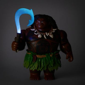 Disney Store Official Maui Talking Action Figure with Light-Up Fish Hook, Sculpted Necklace & Leaf Skirt, Poseable Moana Toys for Kids, Features Movie