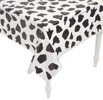 Fun Express Cow Print Plastic Tablecloth Roll - 100 feet Long - Farm Party Supplies Black, White,