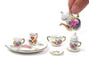 EatingBiting Collection Level 1:12 Elegant Flora Miniature Dollhouse Porcelain Tea Dish, Teapot, Cup, Plate Craft Set, DIY Scene Doll Home Furniture