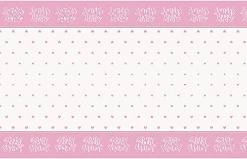 Pink Hearts "Baby Shower" Rectangular Plastic Table Cover 54" x 84" (1 Pc) - Charming & Elegant Party Decor for Your Celebration