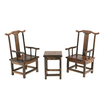 EatingBiting 1:6 Small Miniature Handcraft Furniture Retro Wood End Table Armchairs 3Pc Home mini Furniture Model Display Decor Great handcrafts
