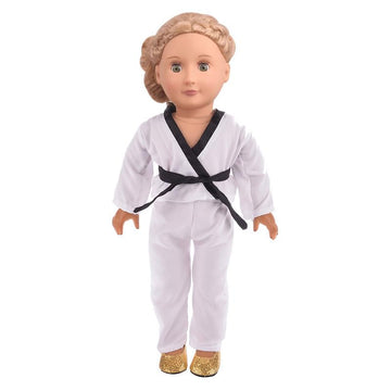 18 Inch Girl Doll Clothes White Karate / Tae Kwon Do Outfit Includes Blouse, Pants and 5 Belts - Yellow, Green, red, Blue and Black - for 18inch Girl