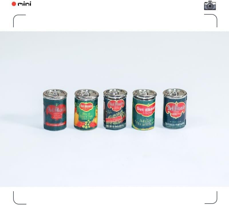 1:12 Scale Miniature Food Cans 5-Pack - Dollhouse Kitchen Accessories with Realistic Details, Miniature Décor for Miniatures and Tiny Kitchen Props