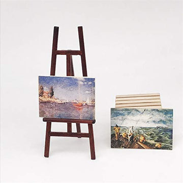 SXFSE Dollhouse Decoration Accessories, 1/12 Dollhouse Miniature Wooden Easel Oil Painting Set Palette Watercolor Box Simulation Toys for Doll