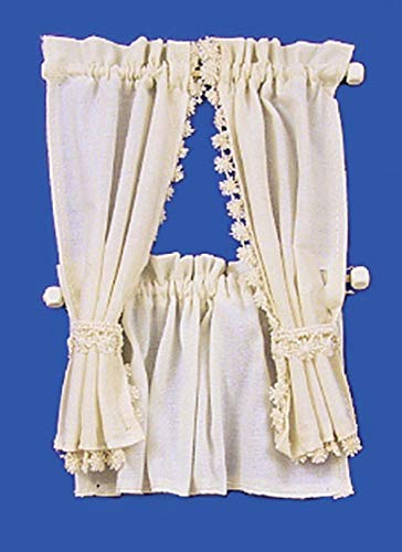 Melody Jane Dollhouse Cream Cabin Curtain Tie Back Set Miniature 1:12 Window Accessory