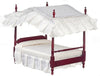 Dollhouse Miniature Mahogany 4 Poster Bed with Bedding