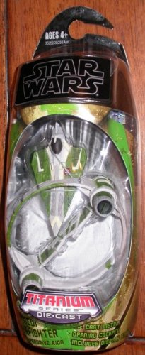 Star Wars 2009 Titanium Die-Cast Mini Vehicle Kit Fisto's Jedi Delta-7 Starfighter with Hyperspace Ring