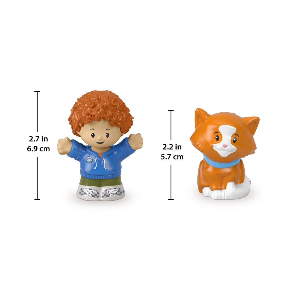 F-Price Toy Figure Pack ~ Story Starter Figure Set - HBW72 ~ Curly Red Hair Kid and Orange Cat Figures, Blue, Orange, Green