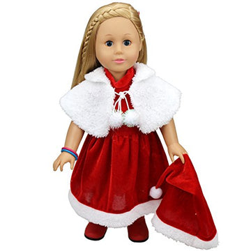 TianBo 18 inch Girl Doll Clothes 3pc Christmas Red Color Including Hat Shawl Dresses Outsuits Fits 18 Inch Girl Dolls, ZKB902