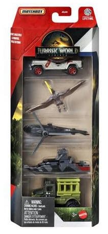 Jurassic World Matchbox Dinosaur Vehicle Collection, Die-Cast Cars and Figures 5 Packs, Bundle of 4, 20 Vehicles, JGL60-956B