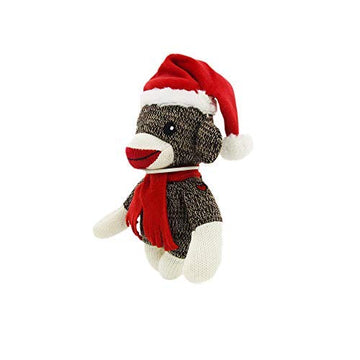 Plushland Sockiez Christmas Sock Monkey 6 Inches, with Santa Hat - Stuffed Animals Toy, Best Xmas Gift for Kids, Girls, Boys On This Holiday