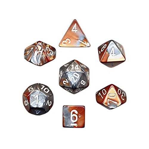 Chessex Polyhedral 7-Die Gemini Dice Set - Copper-Steel with White CHX-26424