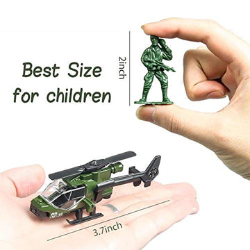 18 Pack Die-cast Military Vehicles Sets,6 Pack Assorted Alloy Metal Models Car Toys and 12 Pack Soldier Army Men, Mini Army Toy Tank,Panzer,Anti-Air