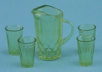 Dollhouse Miniature Chrysnbon Green Pitcher with 4 Tumblers Kit