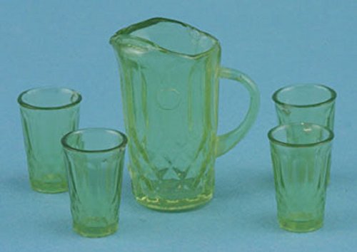 Dollhouse Miniature Chrysnbon Green Pitcher with 4 Tumblers Kit