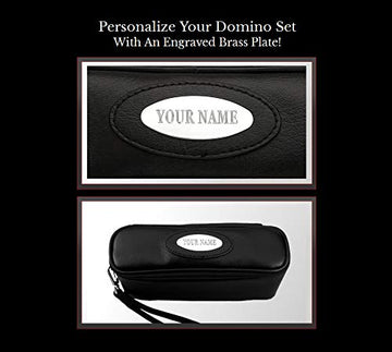 Alex Cramer The Perfect Traveler Classic Domino Set with Leather-Look Travel Case and a Deck of Miniature Playing Cards (Dominoes Set)