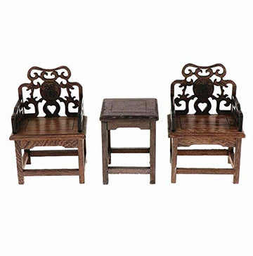 EatingBiting 1:6 Dollhouse Miniature Handcraft Furniture Retro Wood Square Table Armchairs 3 Pieces Dollhouse Furniture Miniatures - 1:6 Scale 3pcs