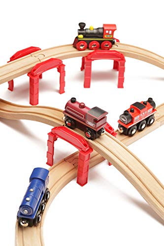 Multi Level Support Risers 6-Pack - Red Risers for Wooden Toy Train Set Creates 3 Levels of Tracks. Durable Hard Plastic Replacement Compatible