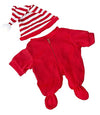 Red Onesie Drop Seat Pajamas PJs with Striped Night Cap Outfit Teddy Clothes/fits 7-9 inch