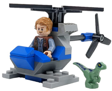 LEGO Jurassic World: Owen with Helicopter and Baby Raptor Blue