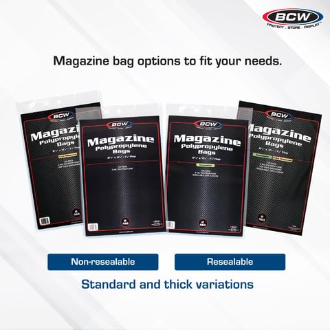 BCW Magazine Bags - 1 Pack of 100 | Acid-Free, Crystal Clear Polypropylene Sleeves for Archival-Quality Storage of Collectible Magazines | Protect and