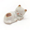 WitnyStore Tiny 1" White Brown Pointed Shorthair Cat Sleeping Curled Figurine - Miniature Hand Made Painted Ceramic Cats Kitten Feline Animal Cute