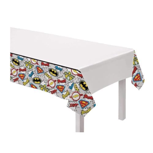 Justice League Heroes Multicolor Plastic Table Cover - 54" x 96" (1 Pc) - Disposable Tablecloth - Perfect for Kids Parties & Birthdays