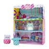 Squishville by Original Squishmallows Sweet Shop - Playset with 2-Inch Priya The Purple Panda, Tres’zure The Teal Cat & Bistro Table and Chair - Toys