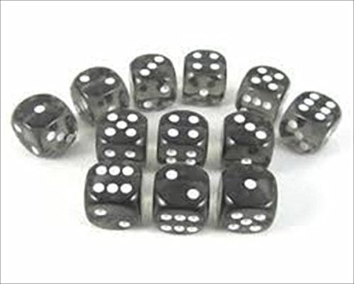 d6 16mm 12 Dice Set Translucent Smoke w/White CHX23608