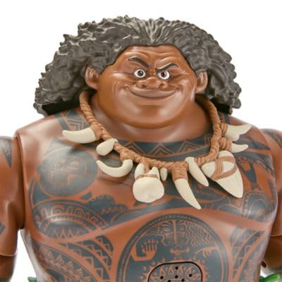 Disney Store Official Maui Talking Action Figure with Light-Up Fish Hook, Sculpted Necklace & Leaf Skirt, Poseable Moana Toys for Kids, Features Movie