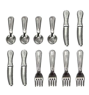 EatingBiting 12Pcs Set 1:12 Dollhouse Miniature Dollhouse Kitchen Silverware Forks Spoons 1/12 Scale Miniature Doll Tableware Decoration , Exquisite