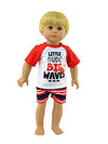 American Fashion World Boy’s Big Waves Rash Guard and Swim Trunks Set for 18-Inch Dolls | Premium Quality & Trendy Design | Dolls Clothes | Outfit