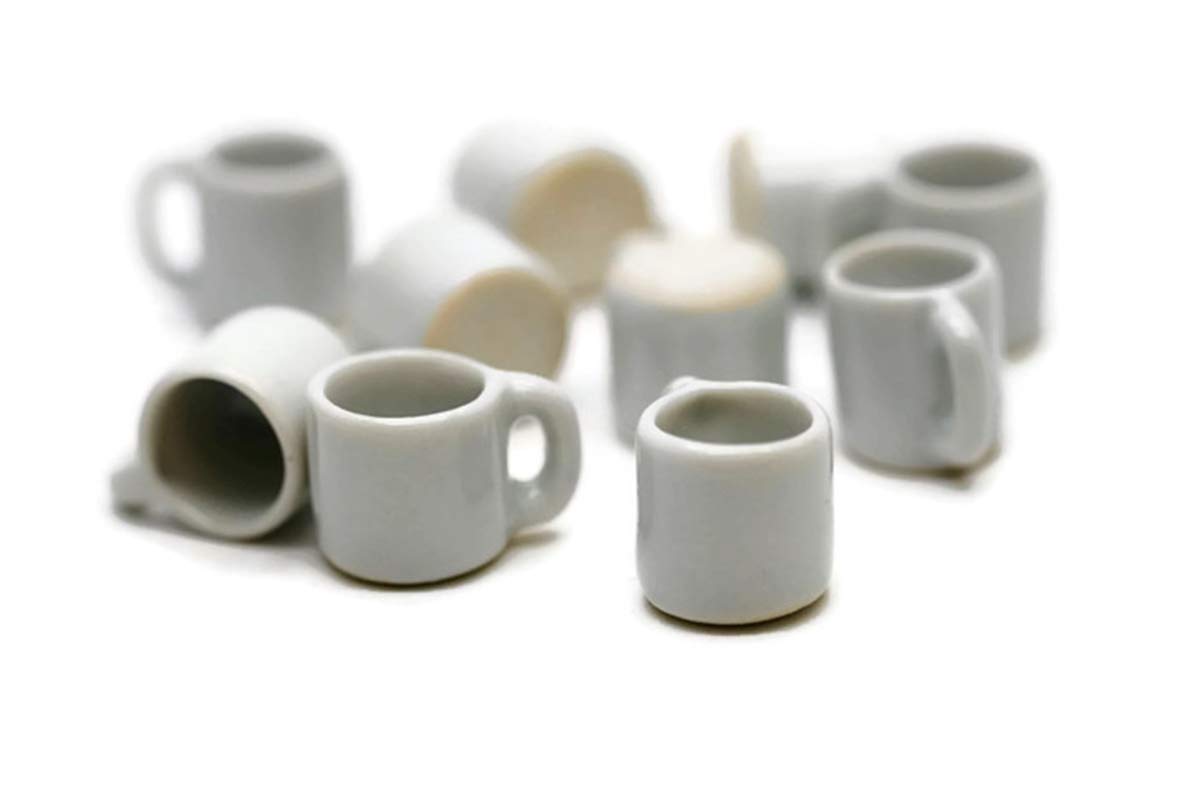 10 White Gray Coffee Mug Tea Cup Appro Size 1.2 Cm Decorative Accents - Small Display Pieces for Home Décor & Craft Styling