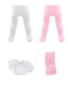 American Fashion World 4-Piece Tights and Socks Set for 18 Inch Dolls - White & Pink Tights with Matching Socks