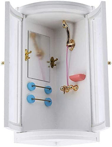 EatingBiting Handcraft 1:12 Small House Miniature Wooden Shower Room Bathroom for mini Furniture Landscape, Vivid 1 Set Shower Room Bathroom with All