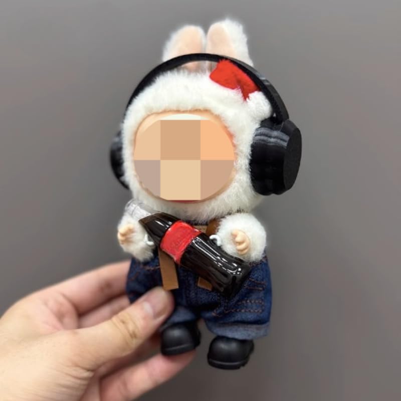 Clothes for Labubu 3-Piece Outfit Set with Headphones - Trendy for 17cm Cola Dolls,Perfect for Everyday Play & Display(NO Doll) (Black Earphones)