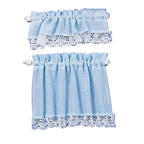 Melody Jane Dollhouse Blue Curtain & Pelmet Set on Rails Miniature 1:12 Window Accessory