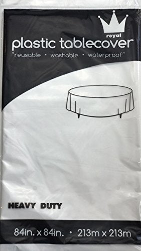 Royal() 84" Round Plastic Table Cloth, Plastic Party Table Cover, Reusable Plastic Table Cloth, Disposable Round Table Cover (4, White)…