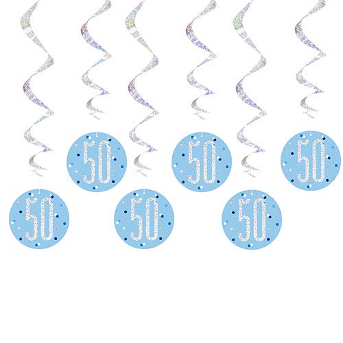 Unique 83800 Blue Prismatic 50th Birthday Hanging Decorations,32" 6 Pcs, Age 50